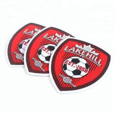 China Viable Badges Maker Iron On Football Club Custom Name Logo Soccer Jersey Woven Crest Patches For Uniform for sale