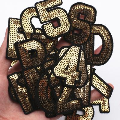 China Viable Custom Brand Clothing Patches Number 0-9 Sequin Patch Embroidery Letter Patch For Clothing for sale