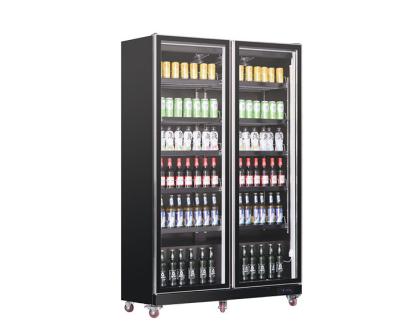 China Single-temperature Commercial Vertical Beer Display Supermarket Cooler Double Door Drinks Fridge Display Fridge for sale