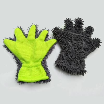 China Universal Multi Purpose Premium Scratchless Microfiber Waterproof 5 Finger Double Car Wash Noodle Chenille Glove Clean Gloves for sale