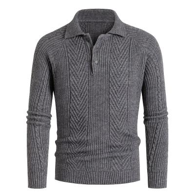 China OEM Factory New Anti-Wrinkle Lapel Button Long Sleeve Casual Slim Pullover New Solid Color Autumn Men's Motorcycle Sweater Basic Sweater for sale