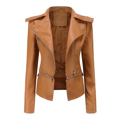 China Autumn women's casual leather jacket zipper rivet leather jacket fashion waterproof windproof wholesale viable plus-size for sale