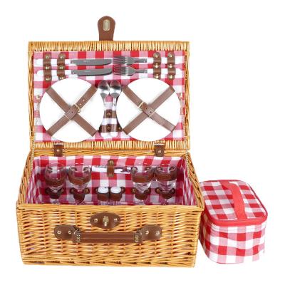 China Sustainable multiplayer picnic basket with tableware, suitcase wicker style and insulated food storage container with liner for sale