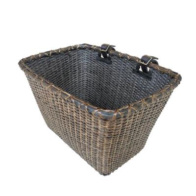 China Removeable .fashion Front Bike Durable Wicker Sneakers With Faux Leather Straps Handlebar Bike Bicycle Basket for sale