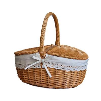 China Sustainable Rurality Picnic Hamper Wicker Basket With Lid And Handle for sale