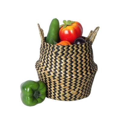 China Folding Woven Basket Vegetable Plankton Natural Colorful Belly Basket for sale