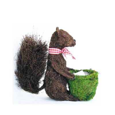 China Eco-friendly Decorative Animal Squirrel Shape Twig Rattan Topiary Planter With Moss Pot for sale