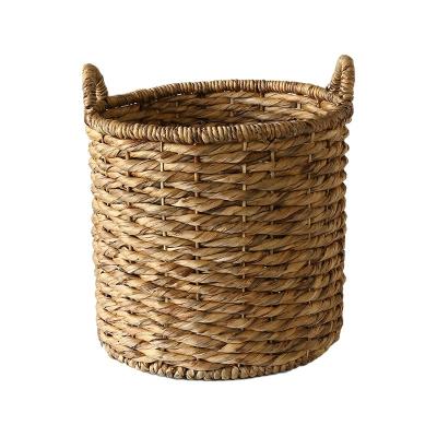 China Sustainable Hand - Woven To Store Sundries Basket Round Water Hyacinth Paper Laundry Basket for sale