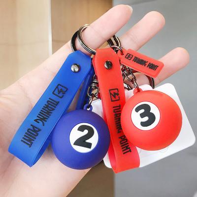 China Factory Fashion Silicone Key Chain PVC Mini Billiards Key Chain Pendant Wholesale Eco-friendly Car Metal Gift for sale