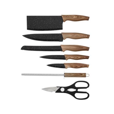 China Viable Custom Logo Kitchen Household Stainless Steel 8 Piece Knife Set Stand Acrylic Chef Knife Set With Wooden Handle Knife Set for sale