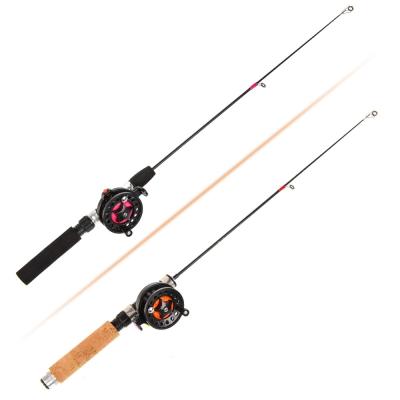 China Ice Fishing Tip Mini Ice Fishing Rod Metal Winter Fishing Rods Reels Carbon Bait Casting Rod Anti Slip Wood Color Elastic Handle for sale