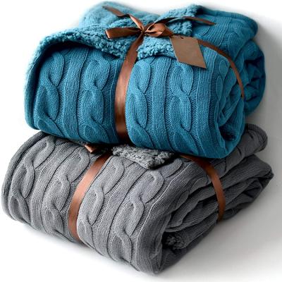 China Wholesale Anti-pilling Acrylic Cable Sherpa Soft Comfortable Knitted Blanket for sale