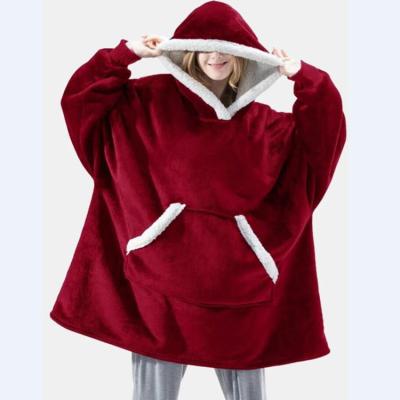 China PORTABLE high quality oversized winter flannel women's wearable hoodie blanket sweatshirt one size for sale