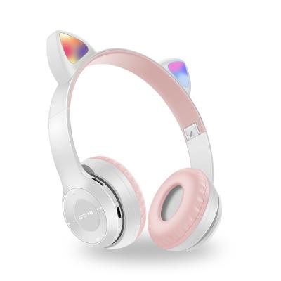 China P47M LED Earphone Cat Ears BT Stereo High Fidelity Foldable Wireless Headphones For FM+wireless+wired+TF Customization Factory Wholesale New for sale