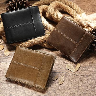 China Custom Small Wallets Vintage Mens Amazon Business Theft Proof RFID Slim Minimalist Card Holder Pocket Leather Wallet For Man for sale