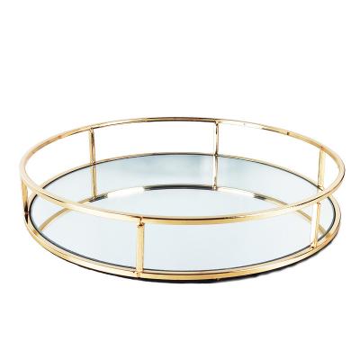 China Modern Factory Wholesale European Design Round Mirror Serving Tray With Handles for sale