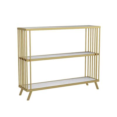 China Sustainable 3 Tiers Living Room Golden Metal Storage Holders Racks, with Marble Top for sale