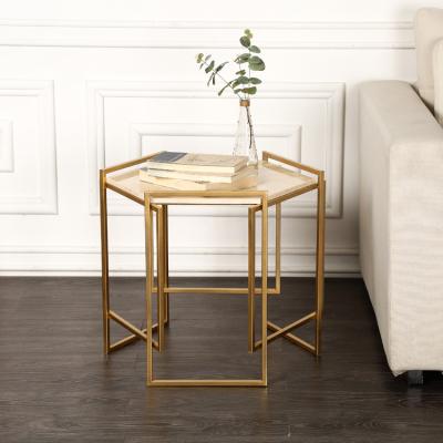 China Removable Nordic Style Modern Coffee Table with Metal Gold Frame,  for Living Room for sale