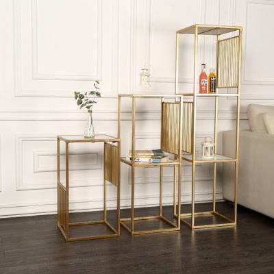 China Removable Golden End Table with Tempered Glass Top,  Metal Frame Coffee Table Set for sale