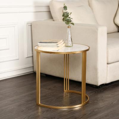 China Removable C-Shaped Nordic Style Modern Marble Round Coffee Table set with Metal Base for sale