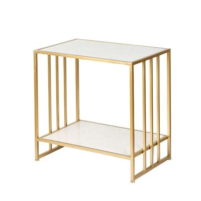 China Storage Faux Marble Top Luxury Gold Side Table with Storage Shelf for Living Room for sale