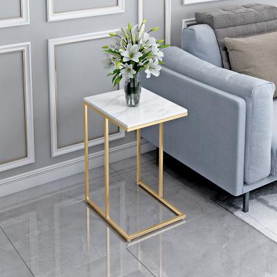 China Multifunctional C-Shaped Marble Top Metal Base Bedroom Side Table, Living Room End Table for sale