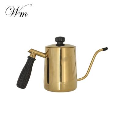 China WITH LID Liner 600ml Stainless Steel-Copper Drip Coffee Pot With Wooden Handle for sale