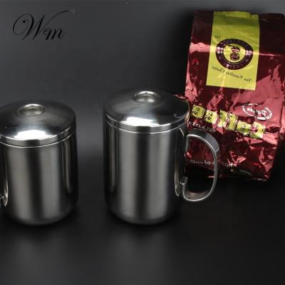 China Modern Stainless Steel Double Wall 450ml Coffee Tea Milk Mug With Lid for sale