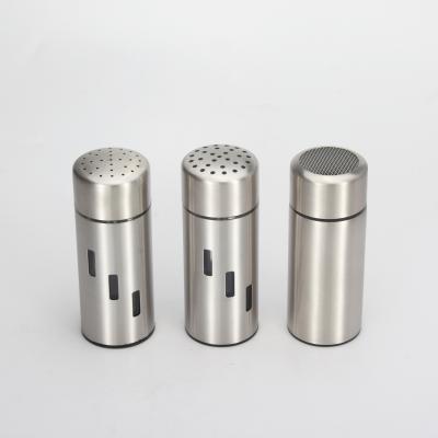 China Stocked Stainless Steel Salt And Pepper Shaker Coffee Chocolate Powder Shaker Spice Cans for sale