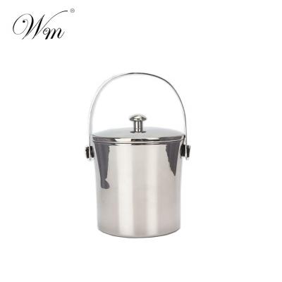 China Metal Hotel Room Service Home Restaurant Stainless Steel Insulated Ice Bucket with Tongs and Handle Double Cover Wall for sale