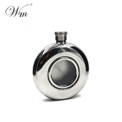 China Luxury Round Wine Rack Fancy Window Stainless Steel Hip Flask 5oz Beater Flask Acohol Flask for sale