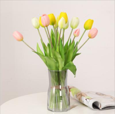 China Real touch natural touch latex tulip artificial flower for home and wedding decoration PU tulip group for sale