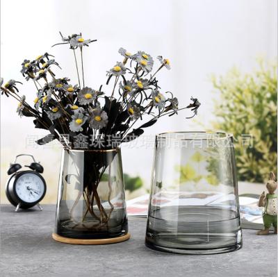 China 2021 Touch Glass Vase Gold Edge Vase Style Gray Glass Natural Northern European Decorative Glass Vase for sale