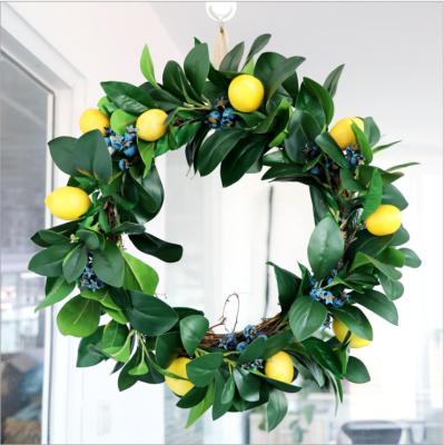 China Wholesale Artificial Natural Touch Fruit Wreath Plant Vine Wreath Lemon Wreath Door Signs Wreath Lemon for sale