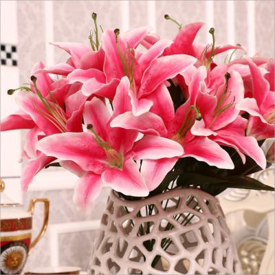 China High Quality Natural Handmade Bridal Bouquet White Pink Artificial Touch Lilies Flower Real Touch Lily For Wedding Home Decor Single Stem for sale