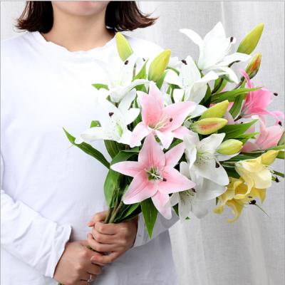 China High Quality Artificial Lily Flower Wedding Party Decor Artificial Flower 3 Head Natural Touch Bouquet for sale