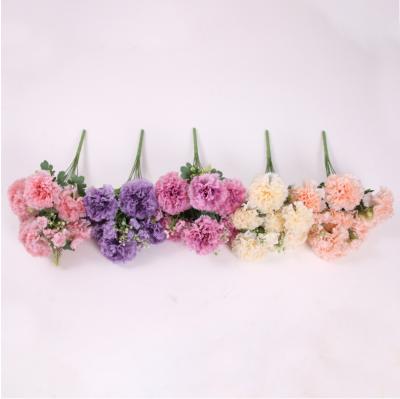 China 6 Heads Touch Carnation Artificial Silk Flower Carnation Flower Natural Multicolor Wedding Decoration Bouquet Indoor Bonsai for sale