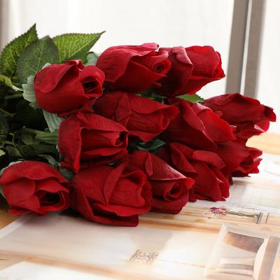 China Natural touch artificial PU rose flower latex closed rose real bud touch flower home decoration for sale