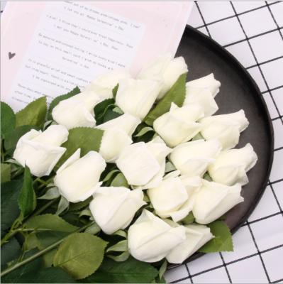 China Natural Touch Artificial PU Rose Flower Latex Closed Artificial White Rose Buds Real Touch Flower Home Decoration for sale