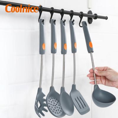 China Sustainable Gray Non-Stick Dishwasher Safe New Private Label Silicone Cooking Kitchen Utensil Set Tools for sale