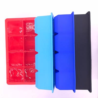 China Large Size Two Inch Cavity Giant 8 Cavity Silicone Viable Ice Cube Tray for Whiskey and Cocktails for sale