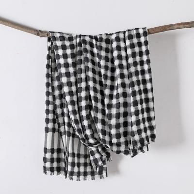 China Ladies 50% Cashmere Wholesale Light Worsted Cashmere Fashion Plaid Scarf Shawl for sale