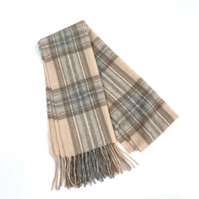 China New Autumn Winter 100%Wool Warm Thick Camel Powder Wool Plaid Tartan Scarf for sale