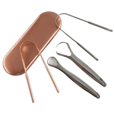 China For OEM Home Service Free Sample Use Care Stainless Steel Tongue Scraper Copper Oral Tongue Cleaner for sale