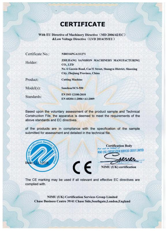 CE - Zhejiang Sanshon Machinery Co., Ltd