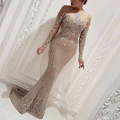 China Foreign trade anti-static border women's prom sexy tan long-sleeved dress for sale