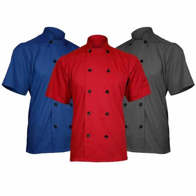 China restaurant & Bar WRAP BSCI OEM Poplin Short Sleeve Shirt 10 Button Chef Coat for sale