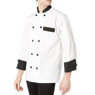 China white floor release buttons chef coat for restaurants/black buttons chef coat/chef jacket for sale