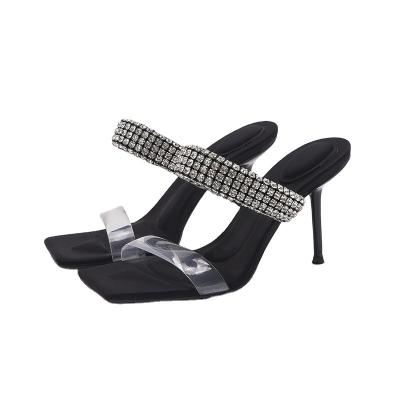 China High Quality Luxury Black Rhinestone Shoes Fashion Trend Designer High Heel Slippers for sale