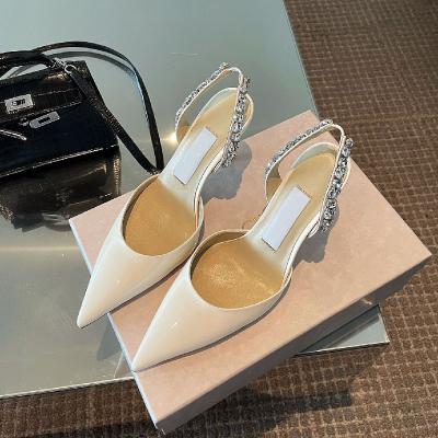 China Fashion trend high heels for women with fairy rhinestone thin heels and pointed back toe bare empty single shoes wrapped main sandal for sale